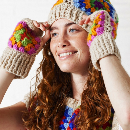 Cream Crochet Rainbow Hand Warmers Fashion LOLO