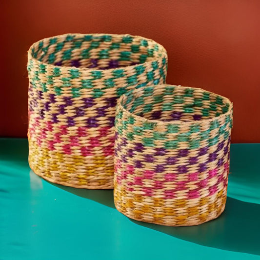 Handwoven Seagrass Check Baskets Homeware Lolo