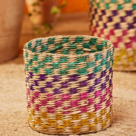 Handwoven Seagrass Check Baskets Homeware Lolo