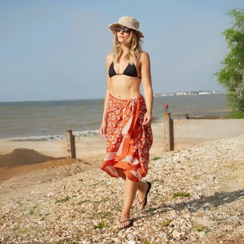 Hand Printed Cotton Sarong Rust Fashion Lolo