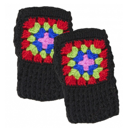 Black Crochet Rainbow Hand Warmers Fashion LOLO