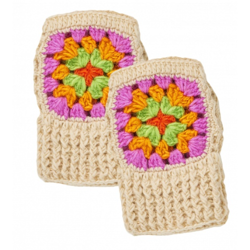 Cream Crochet Rainbow Hand Warmers Fashion LOLO