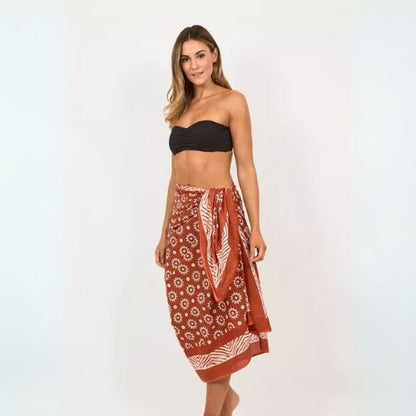 Hand Printed Cotton Sarong Rust Fashion Lolo