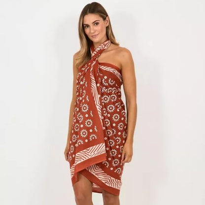 Hand Printed Cotton Sarong Rust Fashion Lolo