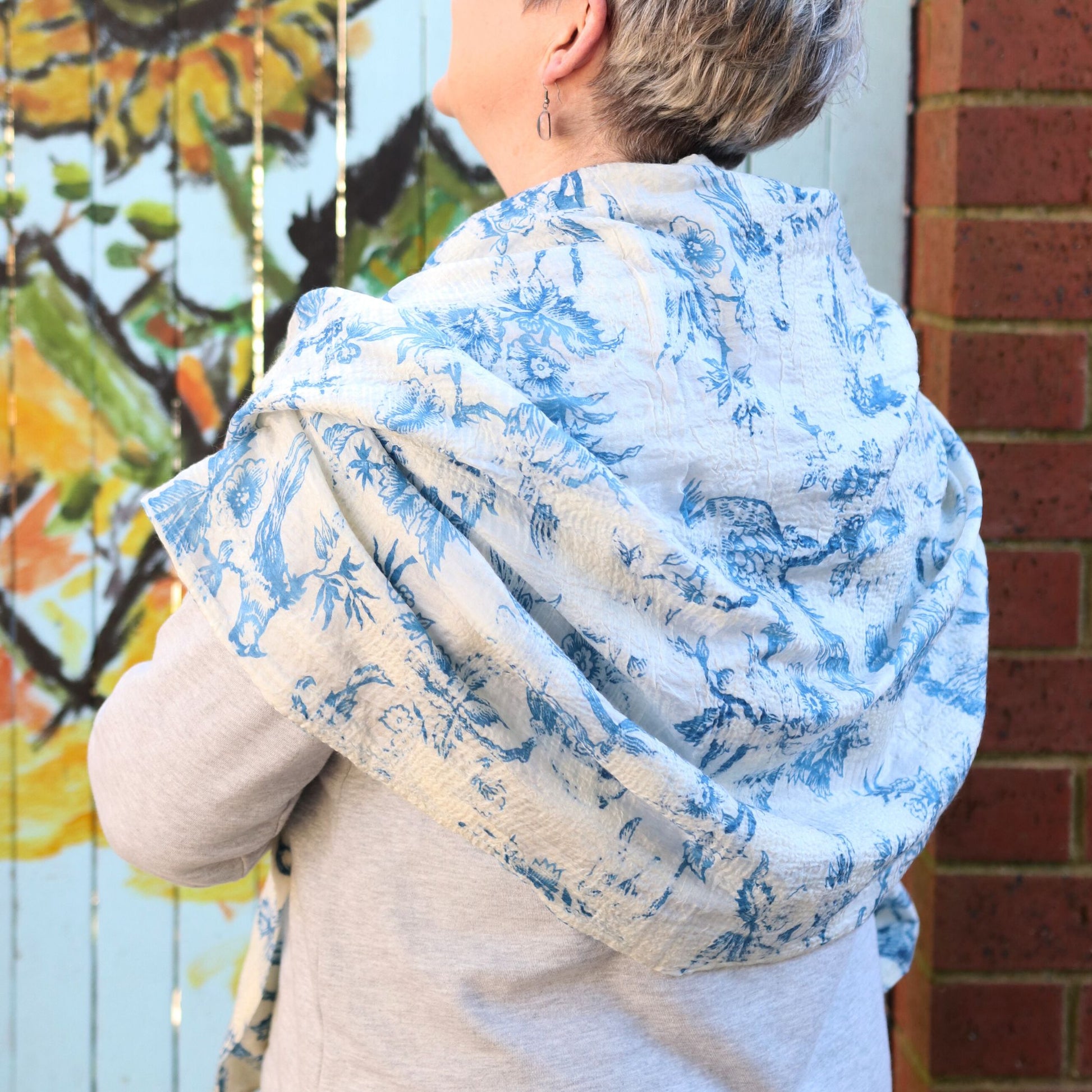 Silk and Felt Floral Delft Scarf Fashion Lolo