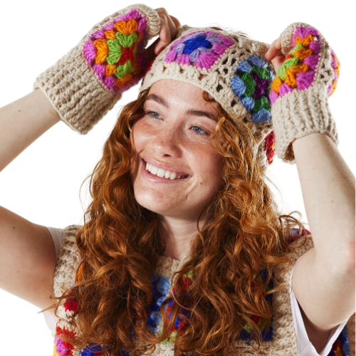 Cream Crochet Rainbow Hand Warmers Fashion LOLO