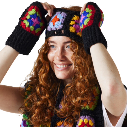 Black Crochet Rainbow Hand Warmers Fashion LOLO