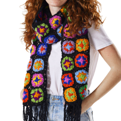 Black Crochet Rainbow Scarf Fashion LOLO